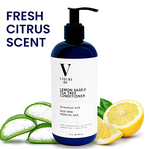 Videri Lemon Sage & Tea Tree Conditioner – Formulated With Soothing Aloe Vera, Wheat Protein And Pro-Vitamin B5. Phthalate & Paraben Free, Vegan, Large 12 Fl Oz #TOP2