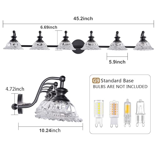 Image of XIEDUN 45 inch Bathroom Light 6 Light Black Vanity Light Farmhouse Vanity Lights Vanity Lighting Fixtures (Exclude G9 Bulb)