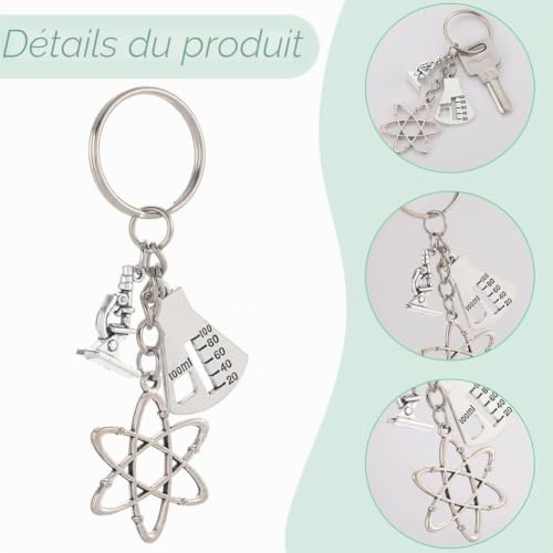 SUNNYCLUE 1 boîte de 20 porte Clés Symboles Scientifiques Porte Clés Atome Alliage Métallique Argenté Biologie Chimie Scientifique Bouteille Microscope Décorations Porte Clés à Breloques pour Enseigna – vue 6