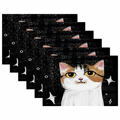 Sets de table chat noir anti-chaleur et lavables en Oxford pour table propre
