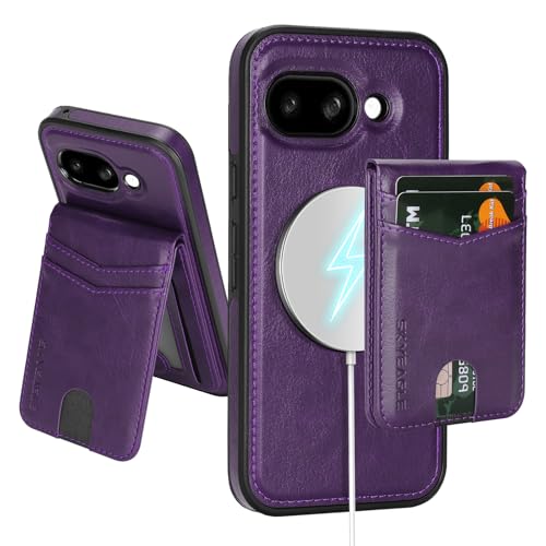 Étui portefeuille Pixel 9a détachable Magsafe en simili cuir violet SkyEagle