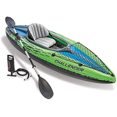 INTEX Challenger Inflatable Kayak Series: Includes Deluxe 86in Kayak Paddles and High-Output Pump SuperStrong PVC Adjustable Seat with Backrest Removable Skeg Cargo Storage Net