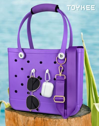 Image of Bag Strap Charms Crossbody for Bogg Bag Accessories - Shoulder Strap Neoprene Luggage Handle Wrap for Suitcase & 2 Key Holders Purple