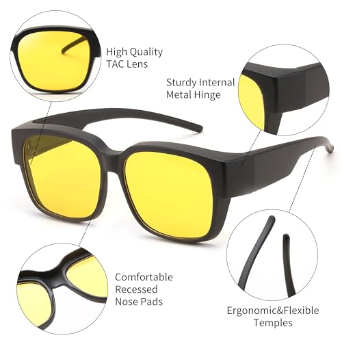 FEISEDY Night Vision Glasses Fit Over Glasses for Men Women,Polarized Sunglasses Driving Photochromic Sun Glasses B01994