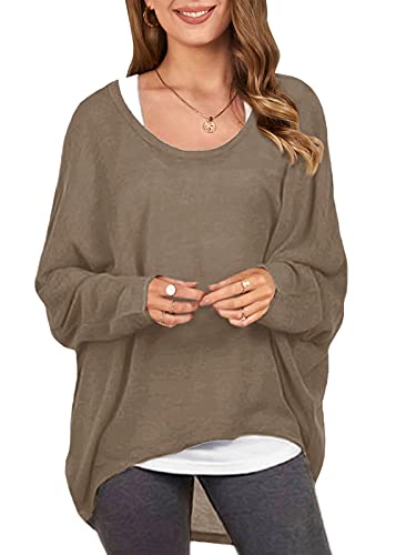Image of ZANZEA Women's Off The Shoulder Batwing Tops Casual Loose Oversized Tshirts Long Sleeve Fall Pullover Sweater Tops