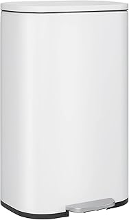 finetones Trash Can, Stainless Steel Garbage Can with Silent Lid, Durable Pedal & Inner Bucket, Pedal Garbage Bin for Kitchen Inside Outside (50L, White)