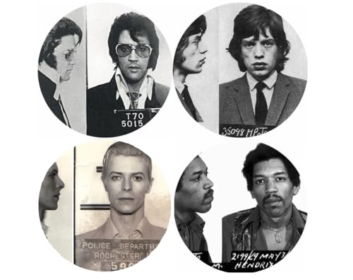 Set of 4 Mugshot Coasters Musicians, 4x4 Inch Neoprene Rubber Coasters