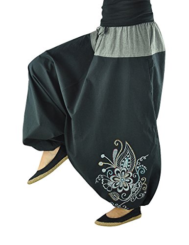 virblatt Unisex Yoga from Women and Men Long Yoga Pants Made of Cotton Yoga Pants and Yoga Clothes from Flower Embroidery BK