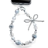 RONGHUA Abalorio de teléfono con cuentas de mariposa, correa de muñeca antirrobo desmontable para mujer, correa de muñeca manos libres, perla de cristal plateado, correa de muñeca con dije de teléfono