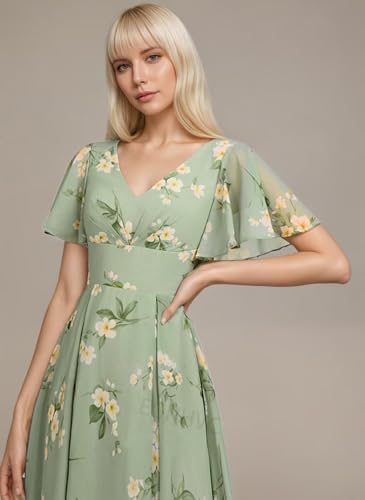 Tea Length Bridesmaid Dresses for Wedding V Neck Short Sleeve Formal Dresses for Women3