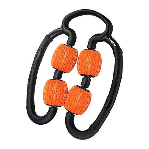 マッサージローラー LuckyLion 手持ち挟む式 グリッドフォームローラー 筋肉を揉みほぐす むくみ解消 ストレッチ フィットネス 筋膜 首 腰 足 ふくらはぎ リリース ストレッチローラー ヨガグッズ 360°回転 柔らかいエコ素材 便携 軽量 水洗い可能 日本語説明書付き(オレンジ)