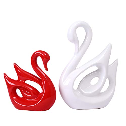 Anding Creative Home Decorations Ceramic Animal Decoration Crafts Sculpture Decoration swan Lover (LY1268-swan-W-H)