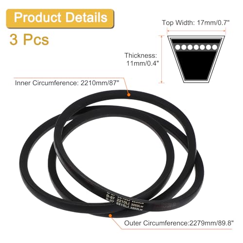 Image of uxcell 3 Pack B87 Classic Wrapped V-Belt, 90 inch Outside Circumference Wrapped Industrial Rubber V-Belt B Profile V-Belt for Industrial Machinery Equipment, Black