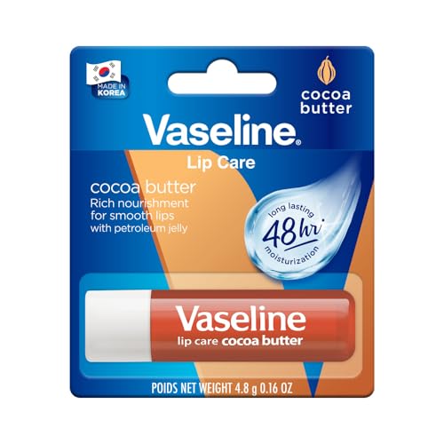 Vaseline Lip Care | Cocoa Butter Lip Balm Stick | up to 48Hr moisturization | with cocoa & shea butter | made in South Korea | 4.8g