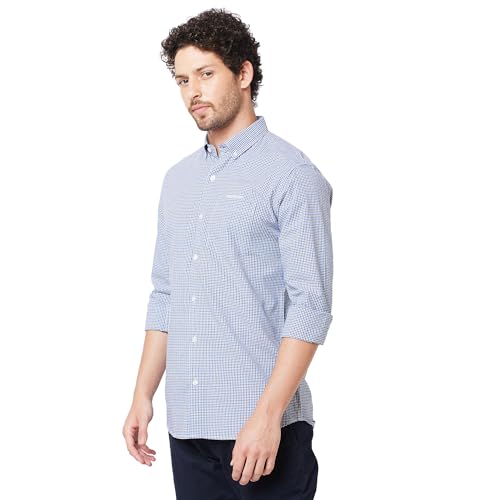 Image of KENNETH COLE New York Mens Slim Fit Cotton Spread Collar Long Sleeve Patch Pocket at Chest Casual Shirt