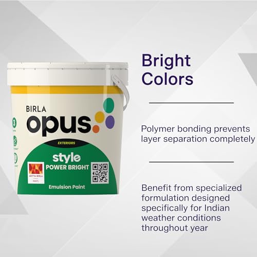 Image of Birla Opus Style Power Bright Exterior Emulsion Paint (1L, White Colour, Matt Finish)-Superior Peel Resistance, Algal Protection-For Home, Office Walls in Dry to Moderate Humid Climates
