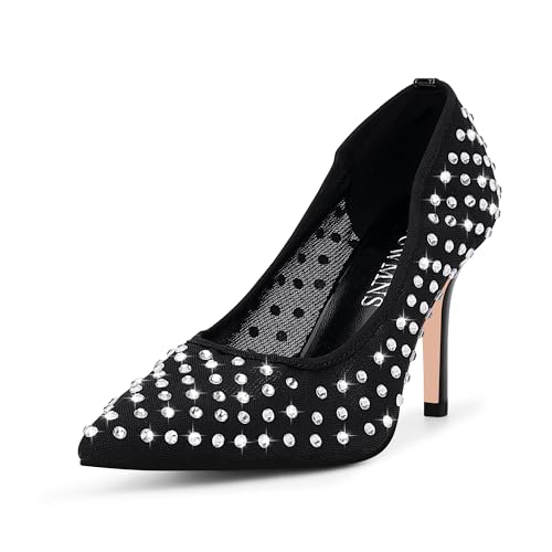 Women's Rhinestone Air Mesh High Heel Pumps Sexy Slip On Stiletto Heel Pointed Toe Shoes