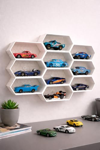 Image of Modular 1:64 Scale Die cast Cars Display | Premium Wall Display | Mini Car Showcase for Collectors | Compatible with HOT Wheels, Matchbox, Mini GT (Without Toys) | White (Pack of 10)
