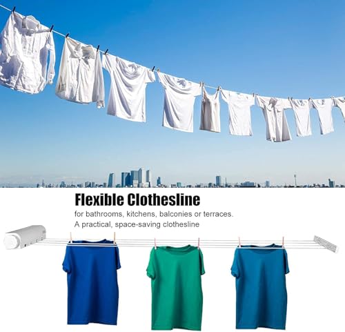 Image of Flexible Telescopic Clothes Drying Rope Hanger Retractable Clothesline,5 Ropes for Indoor Outdoor Laundry Drying Balconies Kitchens Washing Room Bathtube (Pack of 1)