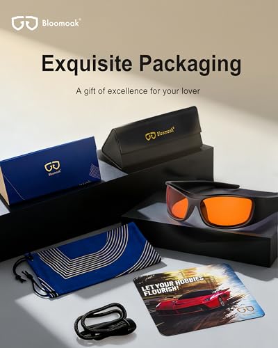 Image of Bloomoak 99% Blue Light Blocking Glasses, Nighttime Sleep Glasses, Gaming Glasses, Wraparound Blocks Top, Side And Front Blue Lights, For Night Use Computers,Tablets,Phones, Orange