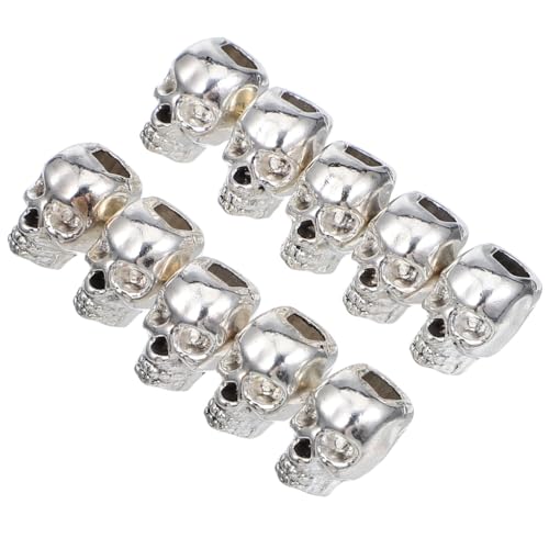 HOMSFOU 30pcs Antique Silver Skull Head Metal Spacer Beads -