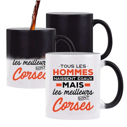 Otshirt Mug Magique Corse | Les meilleurs Hommes | Mug qui change couleur avec la chaleur | Idée Cadeau Corses Région Humour Drôle Marrant Original...