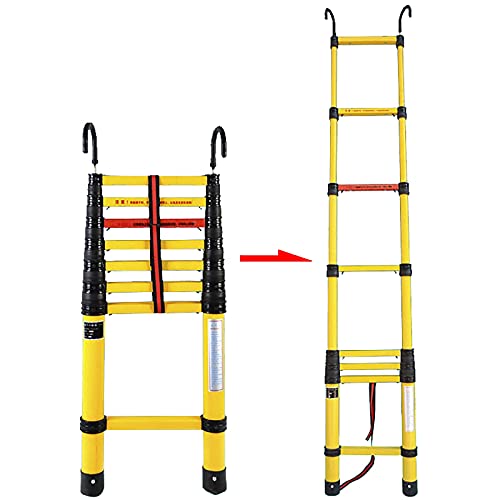 Fibreglass Telescopic Extension Ladder with Hook and Anti-Slip Rubber Feet, for RV, Loft, Home & Attic, 330lbs Capacity