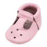 BirdRock Baby Mary Jane Moccasins - Genuine Leather Soft Sole Baby Girl Shoes for Newborns, Infants, Babies, and Toddlers (Light Pink, US 5.5)
