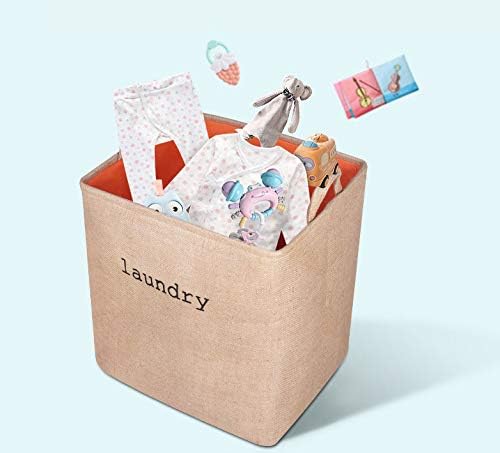 Zeroomade Laundry Basket Clothes Hamper Collapsible Jute Fabric Thickened Elastic Coating Durable Dirty Clothes Large Storage Laundry Organizer(Beige M)