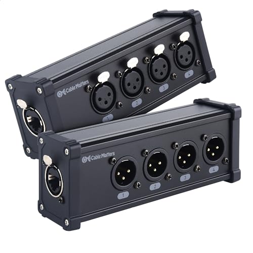 Cable Matters Multi Network XLR Cable 4 Channel Breakout Kit Pair with 2 Boxes (XLR Splitter Boxes Pair with 4X Male XLR Box and 4X Female XLR Box) Compatible with EtherCON Connector, Black