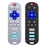 2-Pack Baby Remote Control Teether Toy for Babies 0-18 Months Silicone Infant Teething Toys Boys Girls Infants Teething Toys (Black + Gray)
