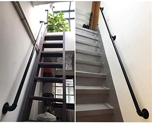 Black Metal Stair Banister Bracket Kit | 1m-6m Adjustable Railing for Indoor & Outdoor Steps | Safe Support Rod & Outdoor Grab Rail, 290cm