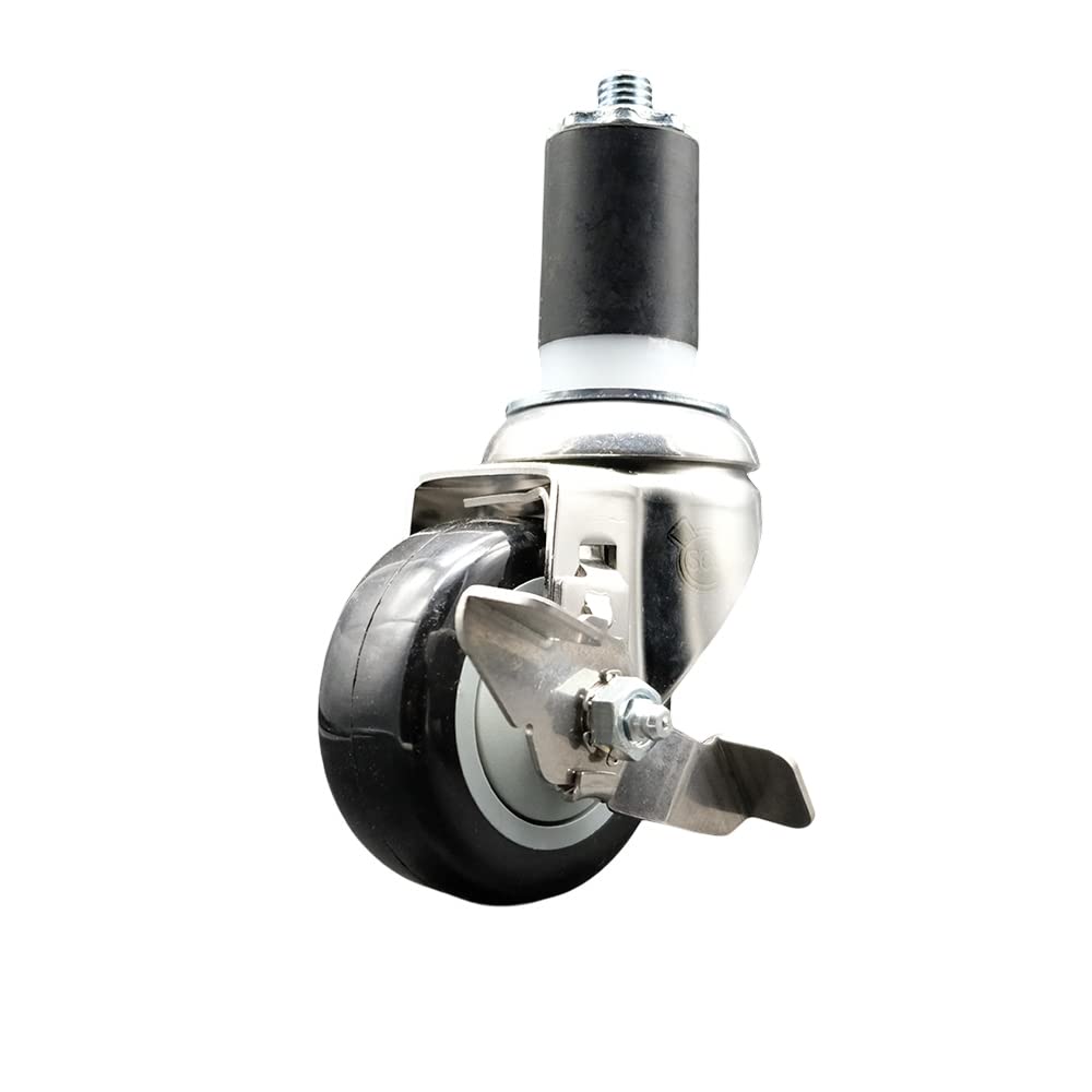 Polyurethane Swivel Stem Caster with 3 Inch Black Caster Wheel and Top Lock Brake - 1-1/2