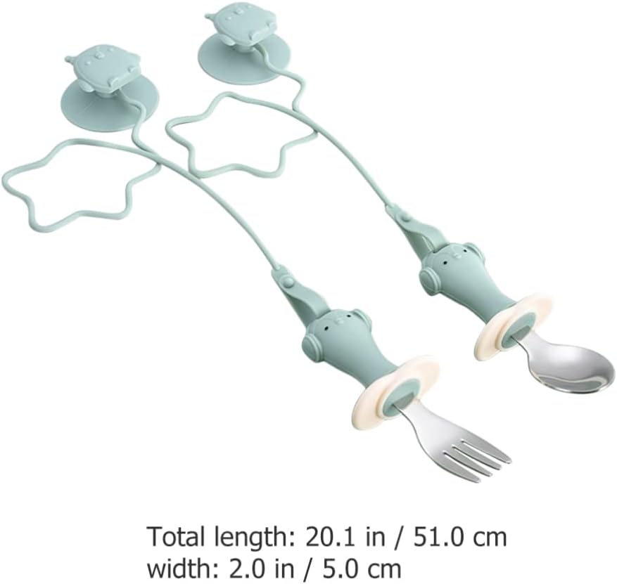 Zerodeko 1set Fork and Spoon Training Utensils Cup and -Drop Chain for Toddlers for First Stage Weaning