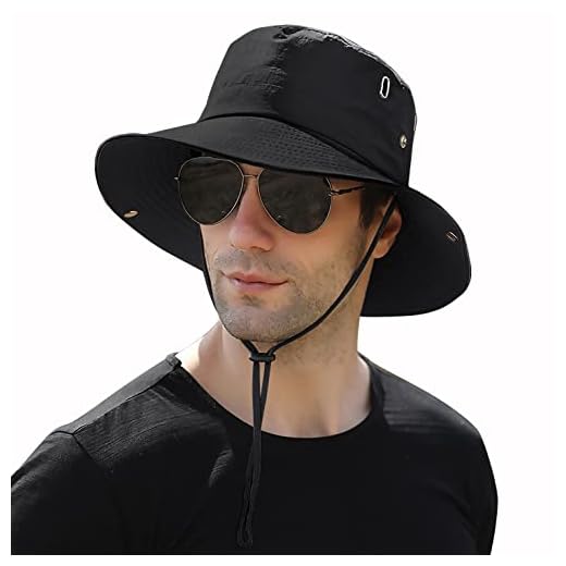 Muryobao Men Sun Hat Summer Wide Brim UPF 50+ UV Protection Bucket Cap Waterproof Foldable Boonie Hats for Safari Fishing Hiking Black
