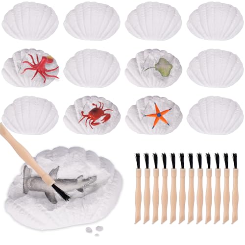 ArtCreativity Ocean Animals Toys Excavation Kit - 12 Seashells and 12 Excavation Tools - Includes 12 Different Sea Animal Toys - Under The Sea Party Favors and Party Activity for Themed Parties