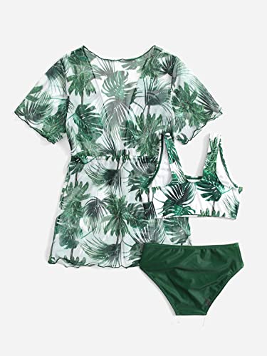 Wdirara Toddler Girl's 3 Pieces Tropical Print Bikini Swimsuit With Belted Cover Up Kimono Multicolored 100 #TOP1