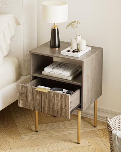 HEYZOEY Nachttisch, Nachtschrank mit 1 offenen Ablagen und 1 Schublade, Modern Nachtkästchen, Boho Nachtkommode für Schlafzimmer… – Ansicht 3