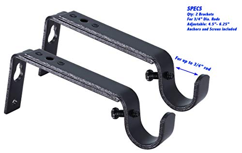 Meriville Set of 2 Oil-Rubbed Bronze Curtain Drapery Rod Bracket for 3/4" Rod, Adjustable - Thumbnail 3