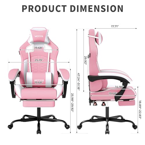 Image of Gaming Chair with Massage,Ergonomic PC Gaming Chair with Footrest Comfortable Headrest and Lumbar Support,High Back Game Chair PVC Leather,300LBS (Pink)