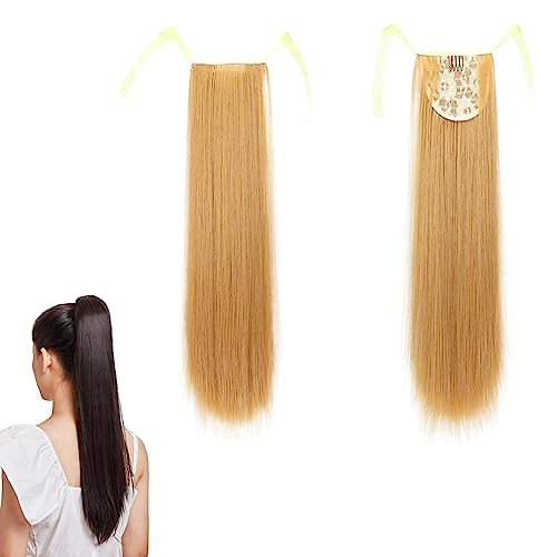 prinfantasy Hair Extensions Blonde Wig Ponytail Light Brown Curly Long Hair Bright Blonde GBMW040, 22 inch