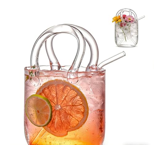 Borsa da Bere Creativa in Vetro per Drink, Borsa a Forma di Boccetta con Cannuccia per Succo Tè Cocktail Acquari e Vasi, Elegante Flutino di Cocktail a Forma di Borsa per Decorazione Casa Bar