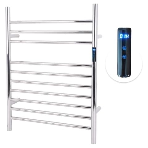 Dawot 10 Bars Towel Warmer Rack, 23" Electric Wall Mounted Heated Towel Rack with Timer and Temperature Control, Towel Heater Hard Wired/Plug-in Hot Towel Rails for Bathroom, Mirror Polished Cover