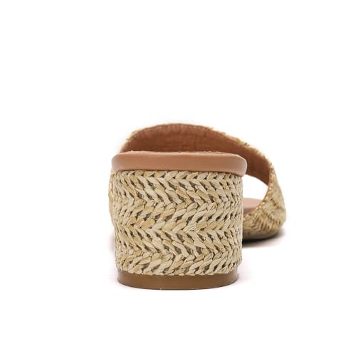 getmorebeauty Raffia Heeled Sandals for Women Chunky Heels Open Toe Slides Mules Sandals Slip On Summer Shoes (Beige US8) by getmorebeauty - Used condition - Image 9