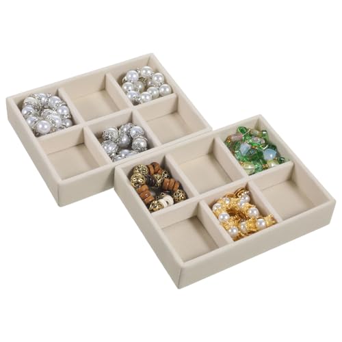 Zelphvt 2 Pcs Stackable 6 Grids Drawer Jewelry Organizer, Premium Velvet Jewelry Box Inserts Felt Jewelrys Tray for Drawers Inserts Storage Tray Display Case Stud Earrings Bracelets Necklace Rings