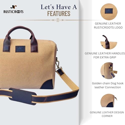 Image of Rustic Roots Laptop Bags for Men Office Use | Canvas Leather Laptop Messenger Bag | Laptop Side Bag for Man | Men's Work Briefcase Sling Bag | Casual Laptop Shoulder Bag
