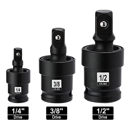 Image of Mayouko 3PCS Impact Universal Joint Set, Swivel Socket Adapter Set,1 /4, 3 /8, 1 /2 Inch, CR-MO Impact Grade
