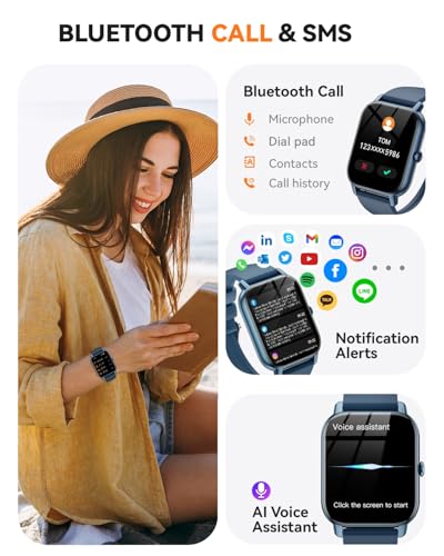 Image of Smart Watch for Men Women,1.85 inch Bluetooth Fitness Tracker Step Counter /Sleep Monitor,110+ Sports Modes,IP68 Waterproof Smart Watch Compatible with iPhone Samsung Android Phone (Blue, 1.85)