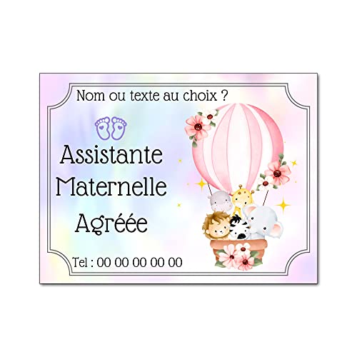 Plaque Assistante maternelle agréée panneau de porte nounou nourrice modèle montgolfière (1) - 15x20cm