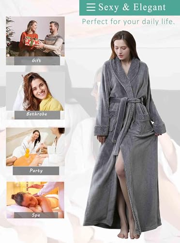 Image of Artfasion Womens Long Fleece Robe - Warm Soft Floor Length Flannel Bathrobes for Winter Thicker Long House Coat with Pockets